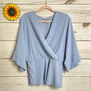 Trina Turk Los Angeles Blue Surplice Top Dolman Sleeve Women's Medium